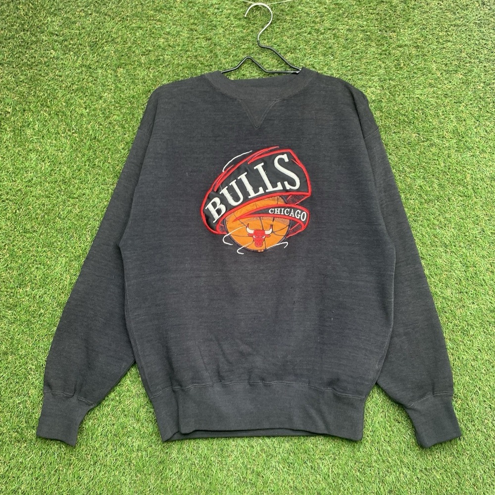 Vintage Chicago Bulls Sweatshirt Mens Medium Black Made in USA Embroidered 90s